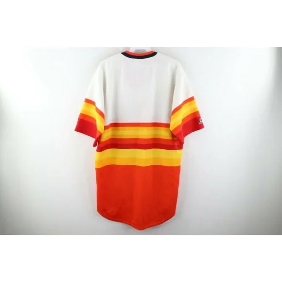 Vintage Majestic Mens Large Striped Houston Astros Spell Out Baseball Jersey USA